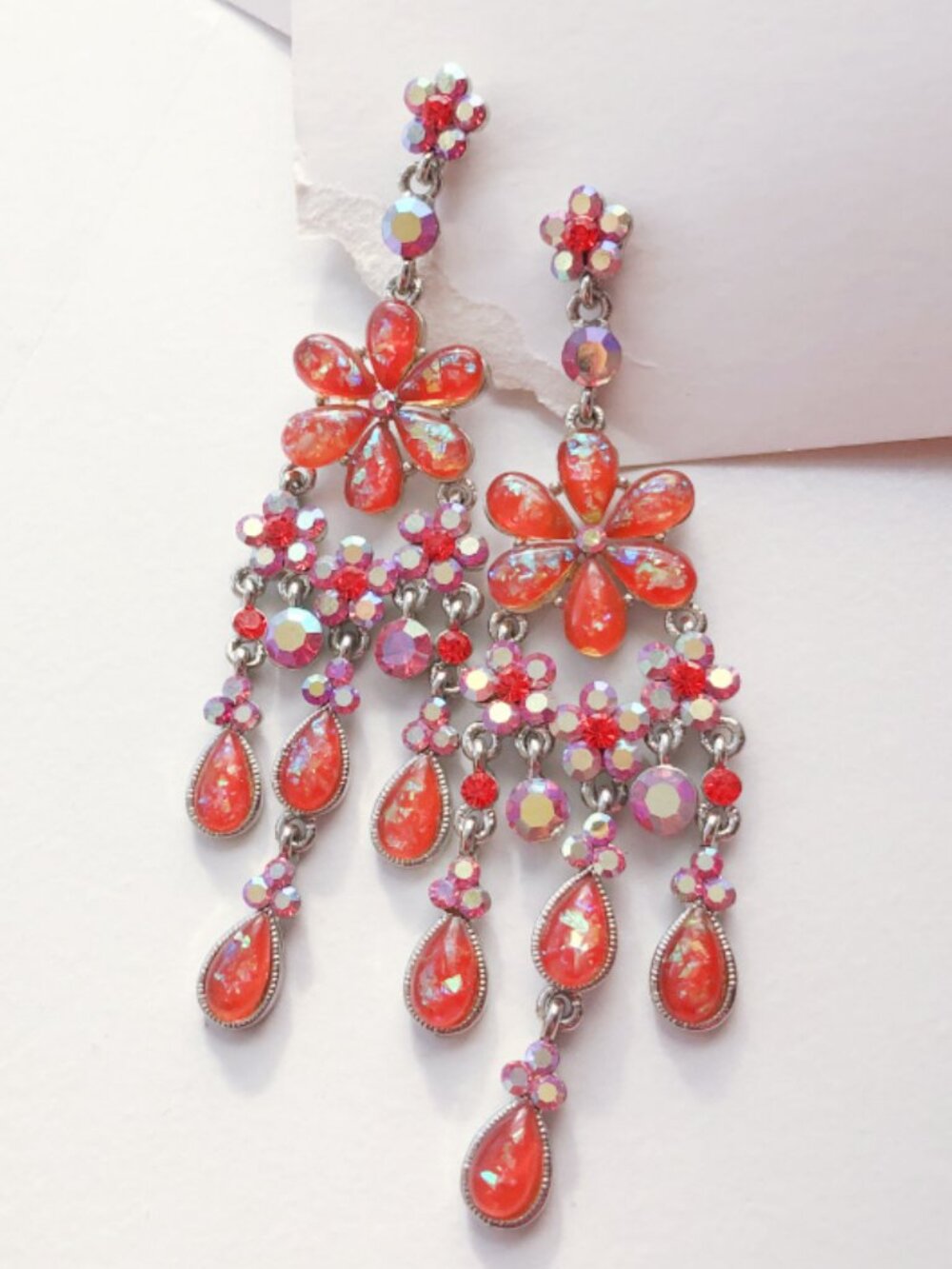 Retro So Good Coral Faux Opal Chandelier Earrings